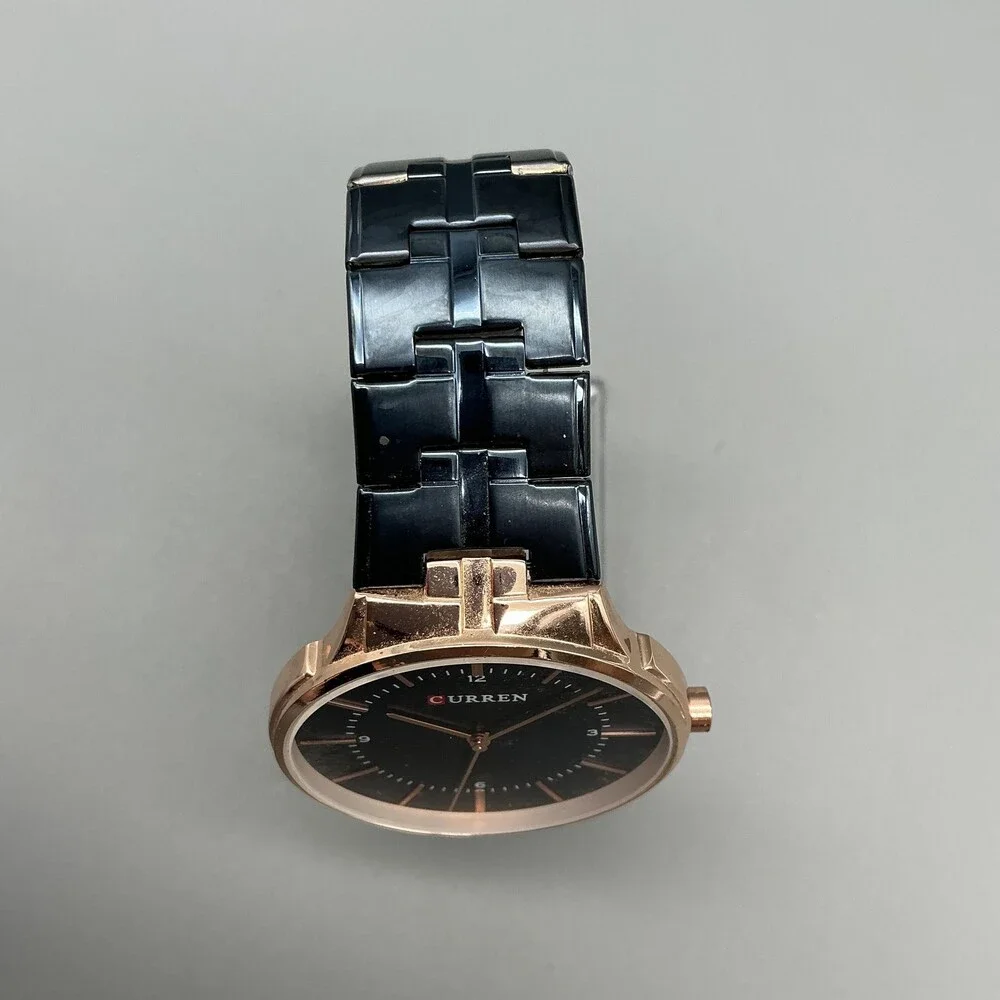 Curren M-8321 Mens Watch 42mm Blue Dial Bracelet Rose Gold Tone New Battery 8.5